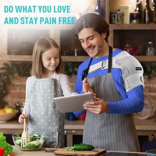 Shoulder Brace- Torn Rotator Cuff Recovery Supports for Men&Women,Adjustable Fit Sleeve Wrap,for AC Joint Pain Relief,Shoulder Injuries&Tears,Bursitis,Swelling,Tendonitis (Gray, Small)…