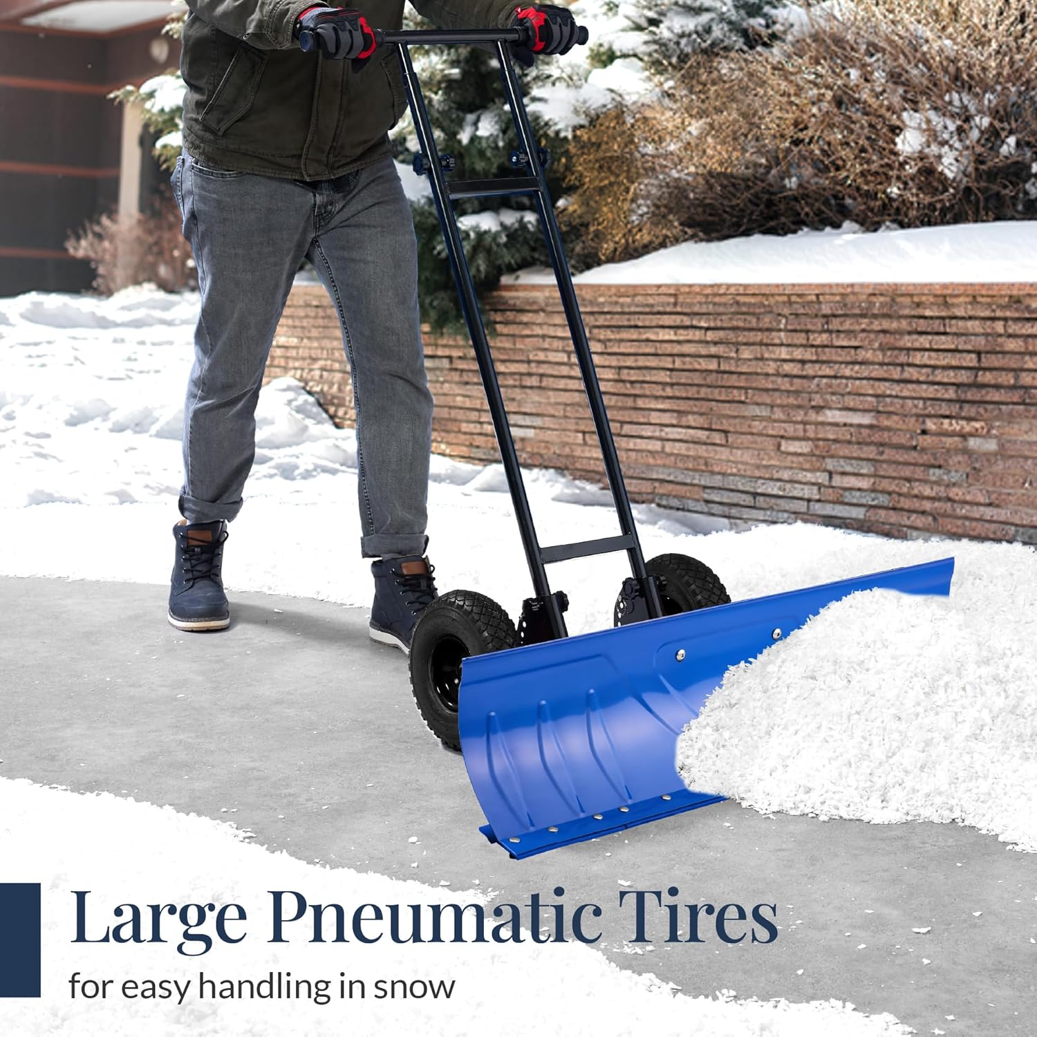 Best Choice Products 36in Galvanized Blade Heavy-Duty 2-Wheel Snow Pusher Hand Plow for Snow Removal w/Wheels, Adjustable Handle, Blade Angle - Black