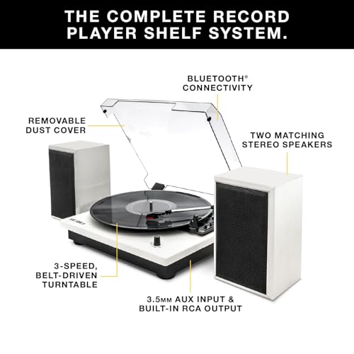 Victrola The Quincy 6-in-1 Bluetooth Record Player & Multimedia Center with Built-in Speakers – 3-Speed Turntable, CD & Cassette Player, AM/FM Radio, Wireless Music Streaming (Natural)