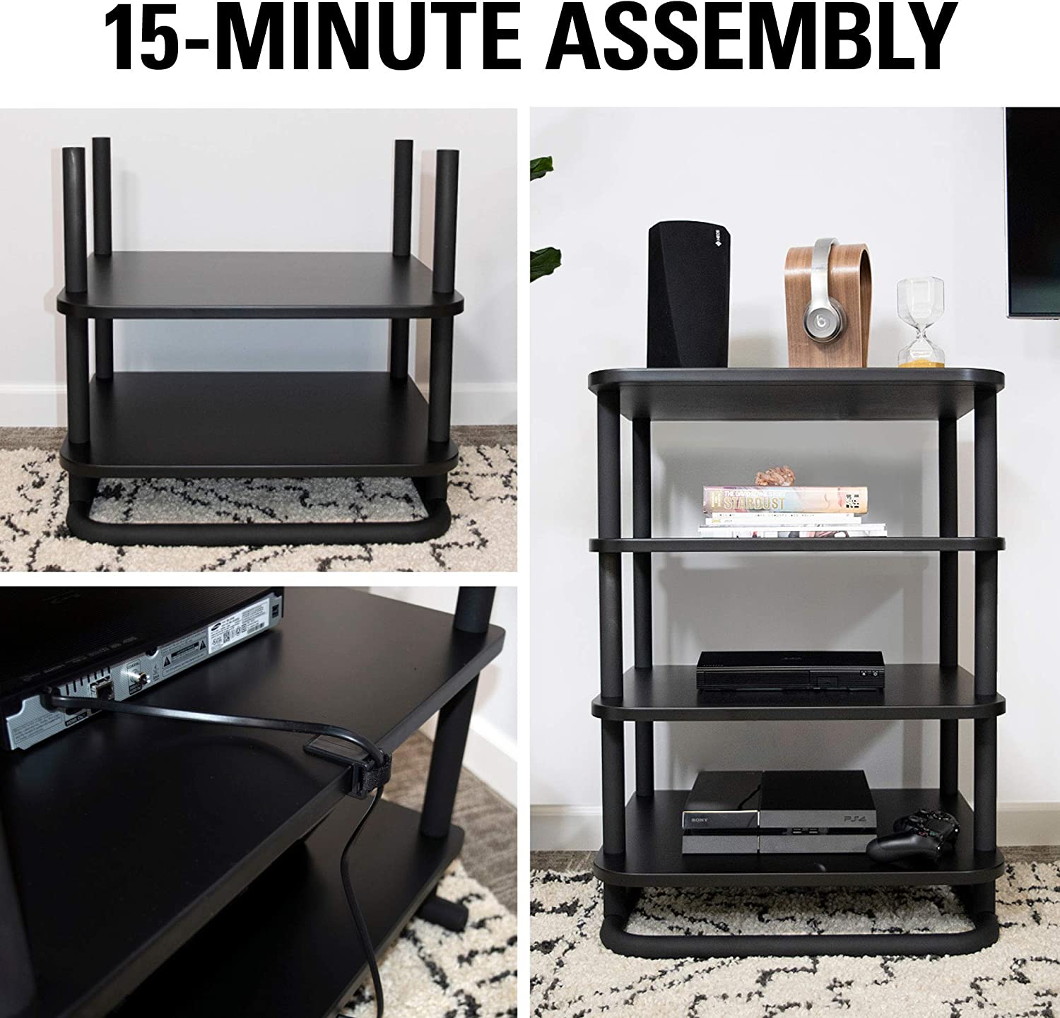 Sanus AV Media Stand with Built-in Cable Mangement & Adjustable Feet - Heavy Duty Design Holds 400lbs of Audio/Video Components - Features Simple 15-Minute Install & Includes All Hardware