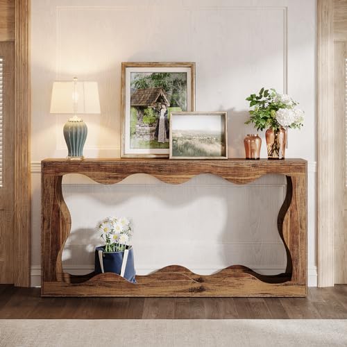 Tribesigns 63 Inches Farmhouse Console Table with Storage, Couch Table Behind Sofa, Long Entryway Sofa Station, Narrow Console Stand, Hallway Stand for Entryway Living Room, Brown