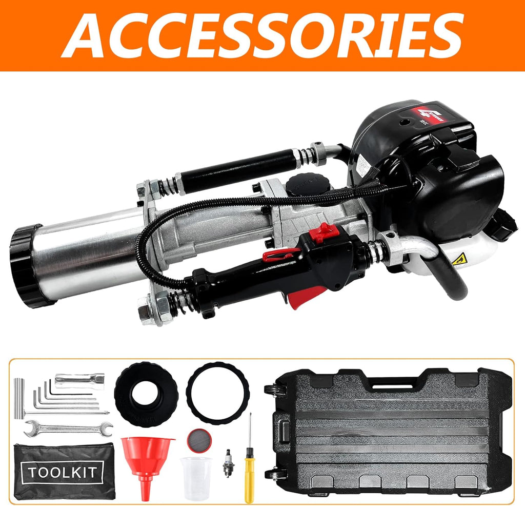 Gas Powered 4-Stroke T Post Driver Hammer Drills, 37.7CC Gasoline Engine Pile Driver, Air Cooling Single Cylinder Gasoline Petrol Garden Fencing Tool Machine with 2 Post Driving Head