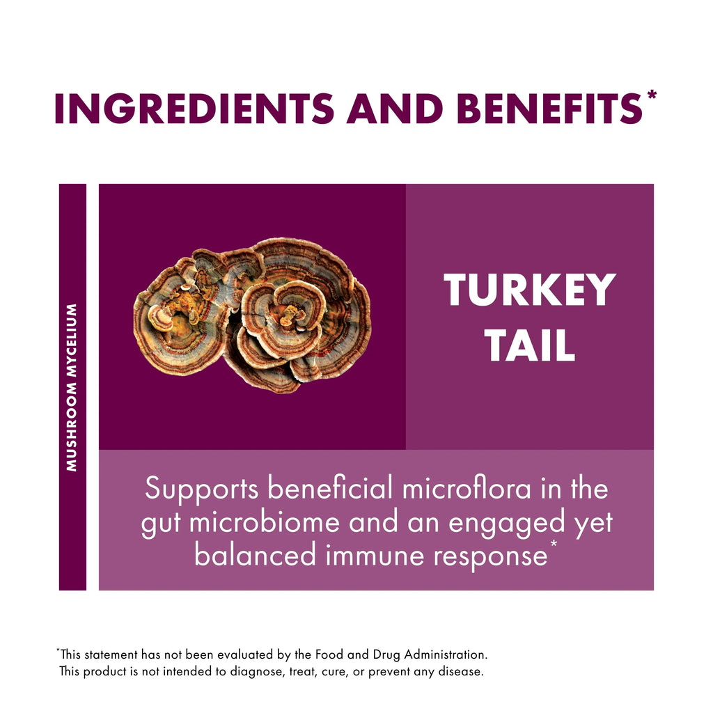 Host Defense, Turkey Tail Capsules, Natural Immune System and Digestive Support, Mushroom Supplement, Unflavored, 60
