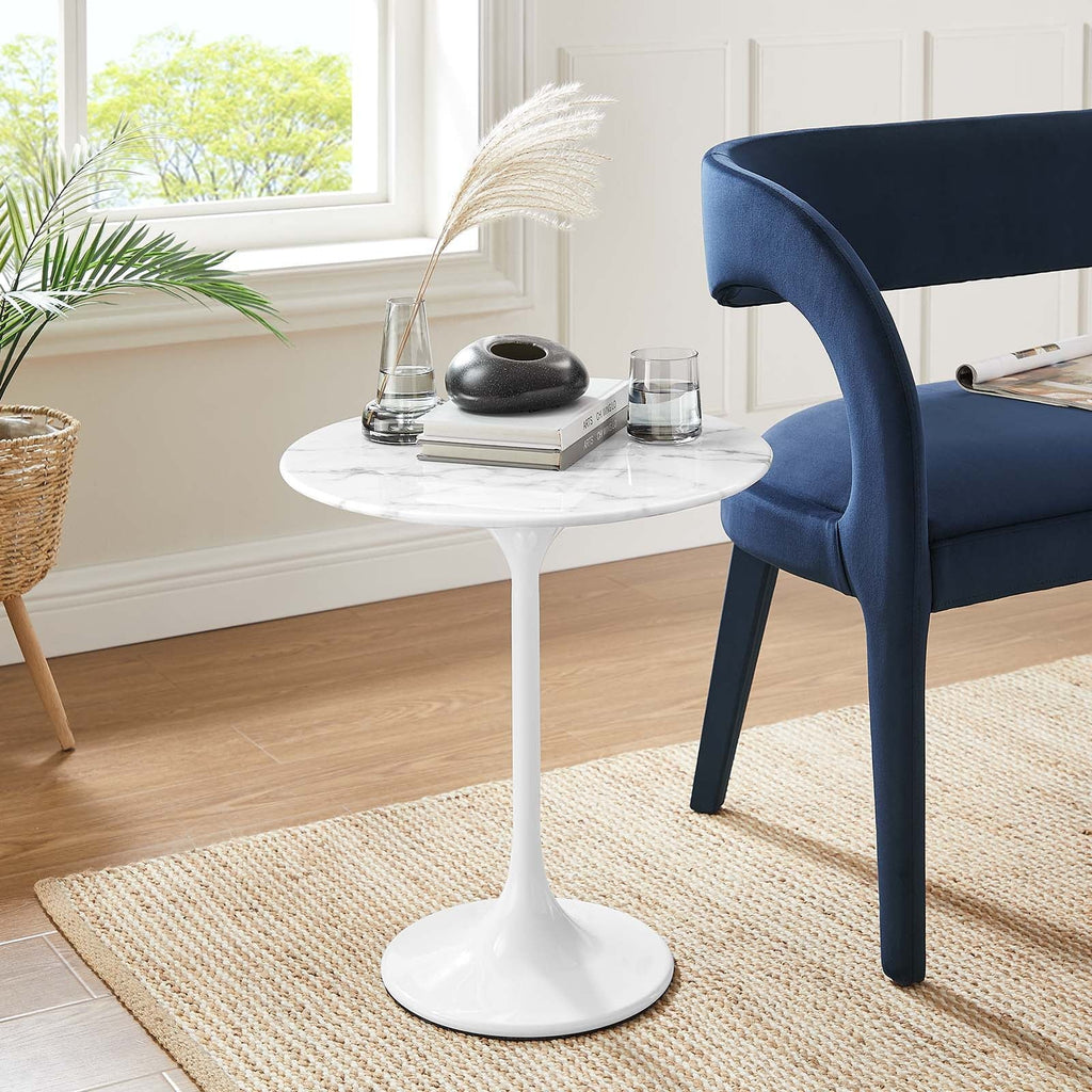Modway Lippa 20 Round Artificial Marble Side Table in White White