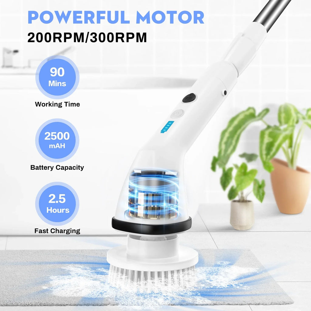 VAVSEA Electric Spin Scrubber,Cleaning Brush for Bathroom,1.5H 300RPM Shower Scrubber Kit for Floor Tile Bathtub,51 inch