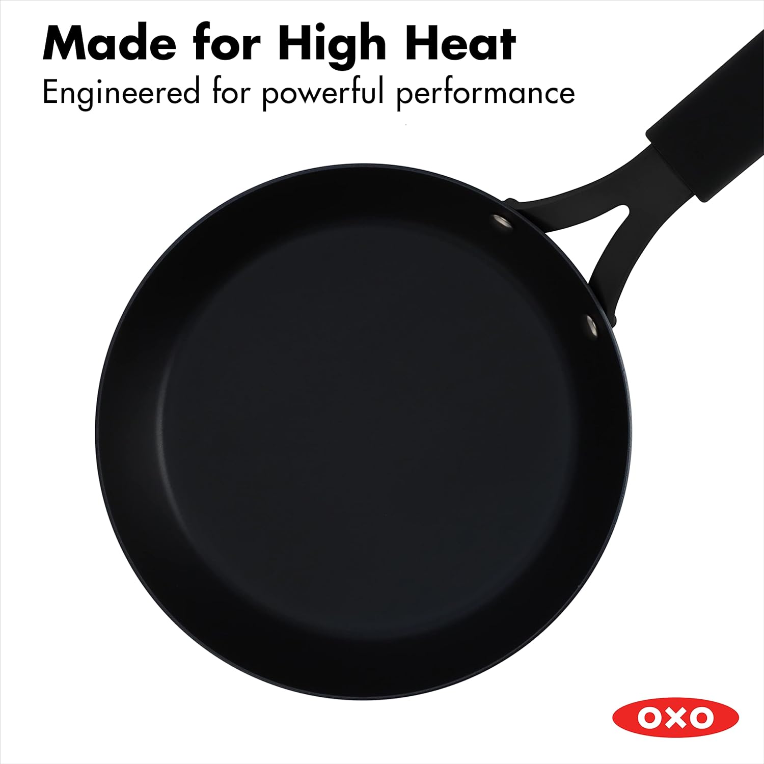 OXO Obsidian Pre-Seasoned Carbon Steel, 12 Wok Pan with Removable Silicone Handle Holder, Induction, Oven Safe, Black