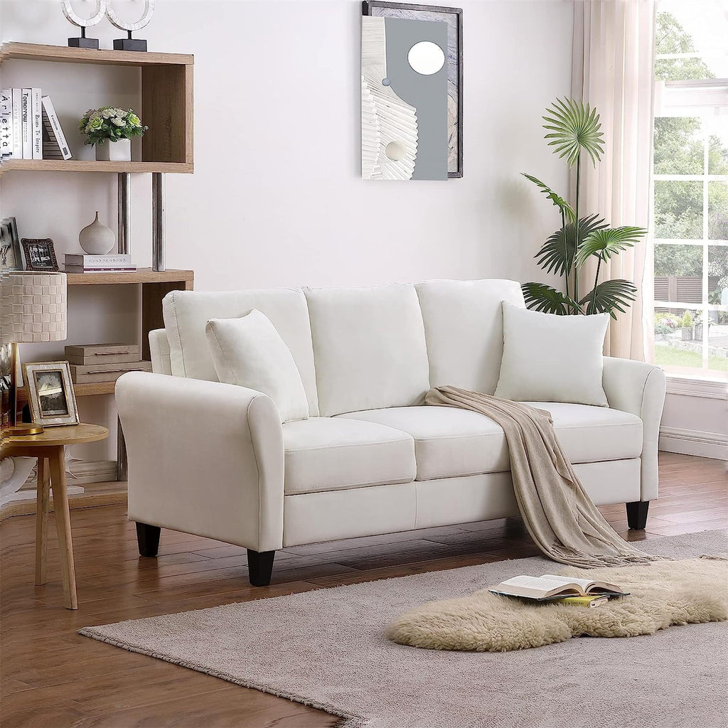 SZLIZCCC Cream Velvet Sofa Three Seater Couch，78 inches Long Sofas,Soft Sitting Sofa，Couches for Living Room, Apartment, Bedroom