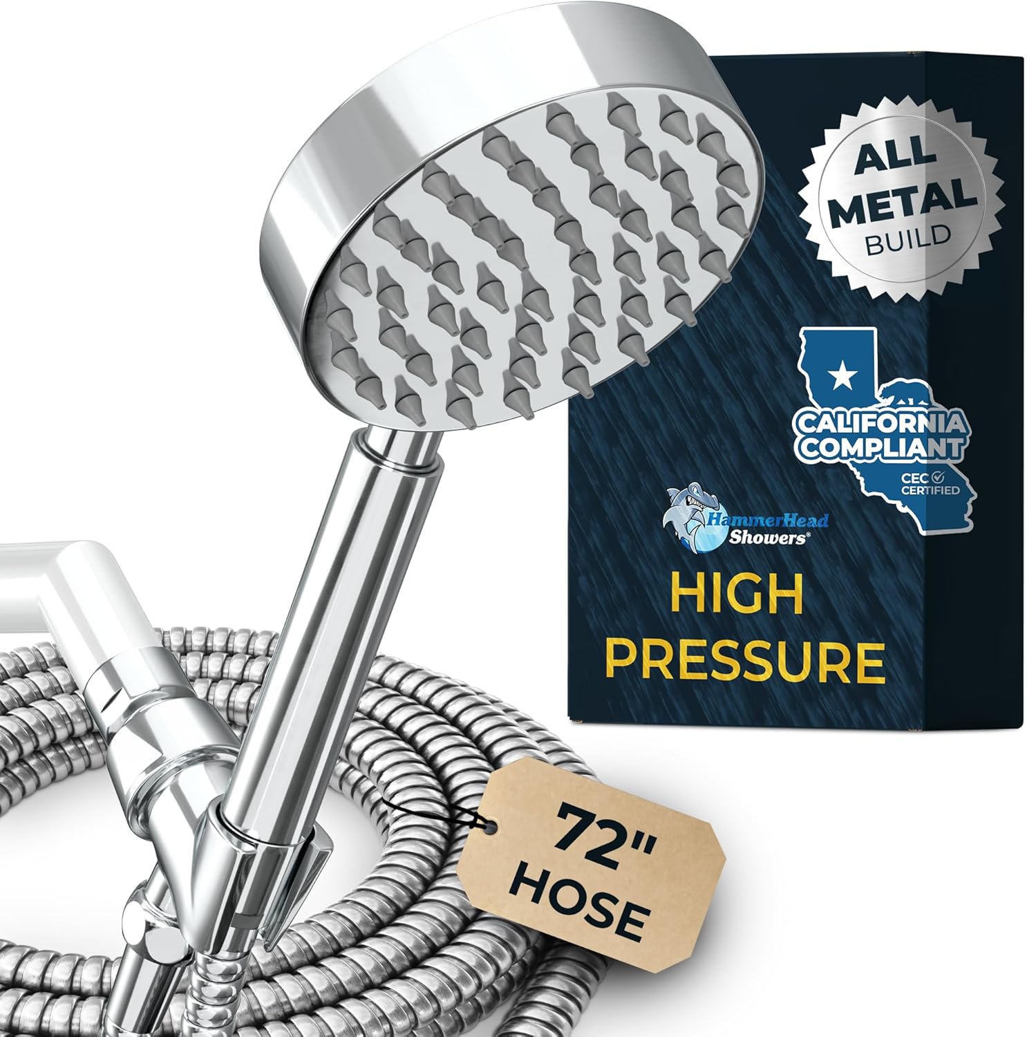 HammerHead Showers® Solid Metal LOW FLOW Handheld Shower Head with Hose and Brass Holder - OIL RUBBED BRONZE – Water Saving 1.75 GPM Detachable Shower Head - Adjustable Shower Wand Bracket & 6ft Hose