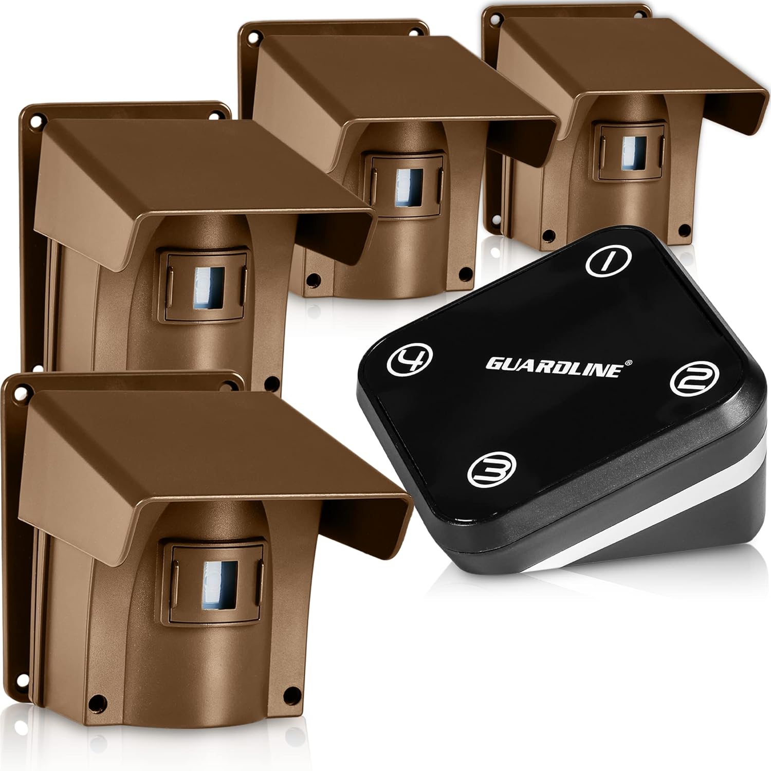 Guardline Wireless Driveway Alarm - Motion Sensor Alarm Set with 4 Sensors and 1 Receiver - 500 Foot Range - Weatherproof, Outdoor Security Alert System for Home & Property﻿
