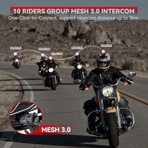 Motorcycle Bluetooth Headset V5.2 with Music Sharing, 2-Way Motorcycle Helmet Bluetooth with IP67 Waterproof, Motorcycle Communication Systems with Hi-FI Speakers for ATV/Snowmobile/Ski, 2 Pack