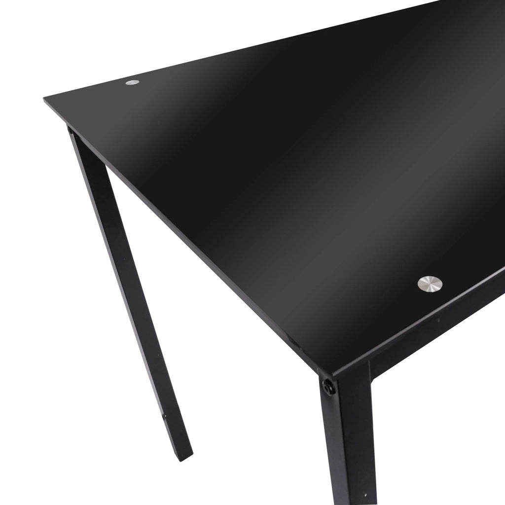 5 Piece Dining Table Set Kitchen 1 Table and 4 Upholstered Chairs Metal Frame Tempered Glass Top Black
