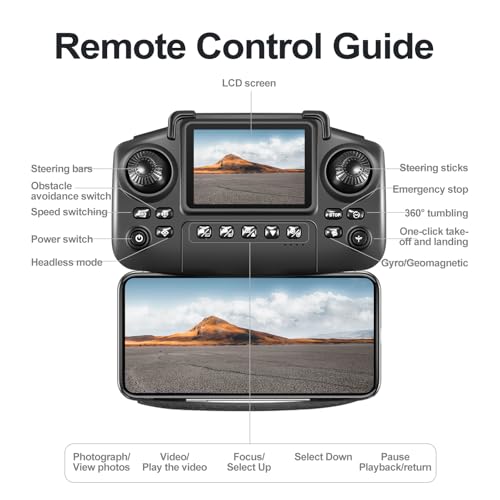 E88 Drone with Screen Controller with SD card, Foldable Mini Drone for Beginners, 2 Batteries, 360° Flips Waypoint Fly, Active Obstacle Avoidance, One Key Take Off/Landing. (2 batteries - Black)