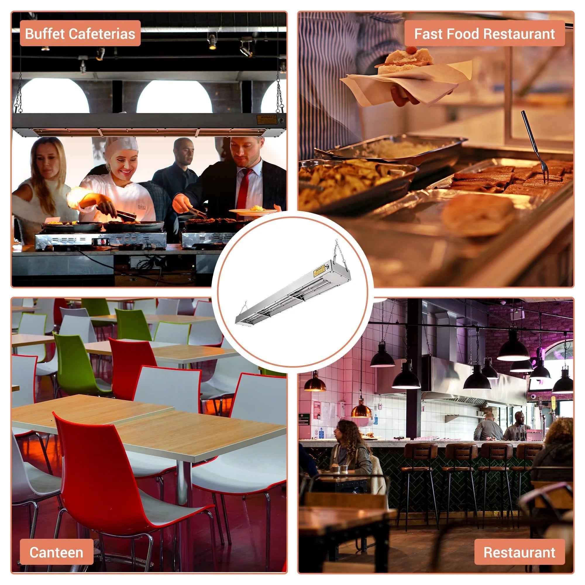 WeChef 43 Commercial Food Warmer 1100W Electric Strip Heater Stainless Steel Heating Lamp for Restaurant