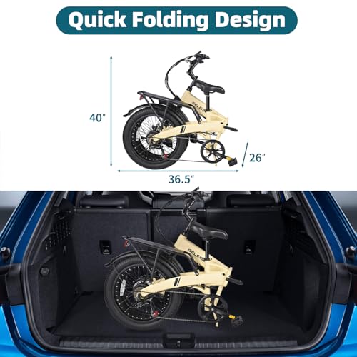 Folding Electric Bike for Adults, 20×3.0 Fat Tire Electric Bicycle, 374.4Wh Battery Ebike, 20MPH Electric Cargo Bike with LCD Color Display & 6 Speed Gears (Fits for 5'0+)