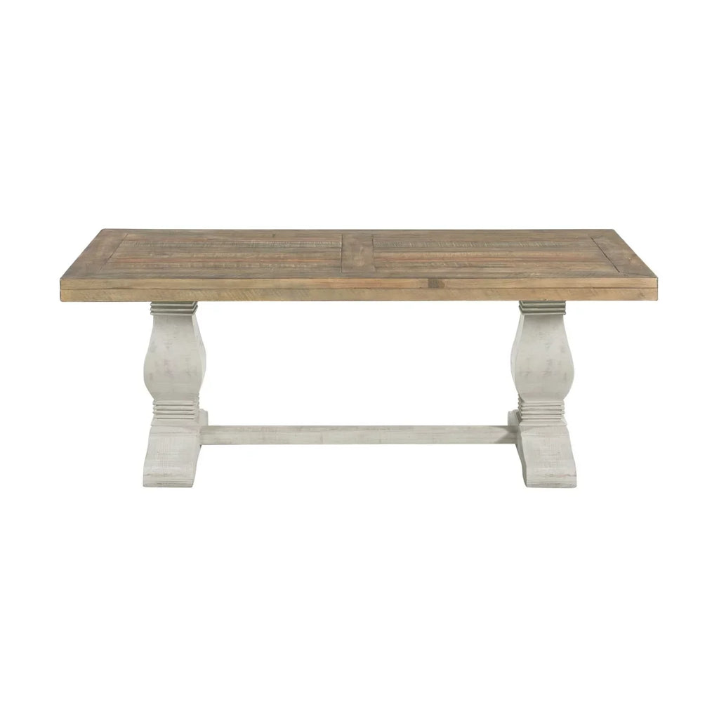 19 Inch Coffee Table with Pedestal Base, Brown and White- Saltoro Sherpi