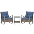 Outsunny 3pc Rocking Chair Set w/ Cushions, Wicker Bistro Set, Dark Blue