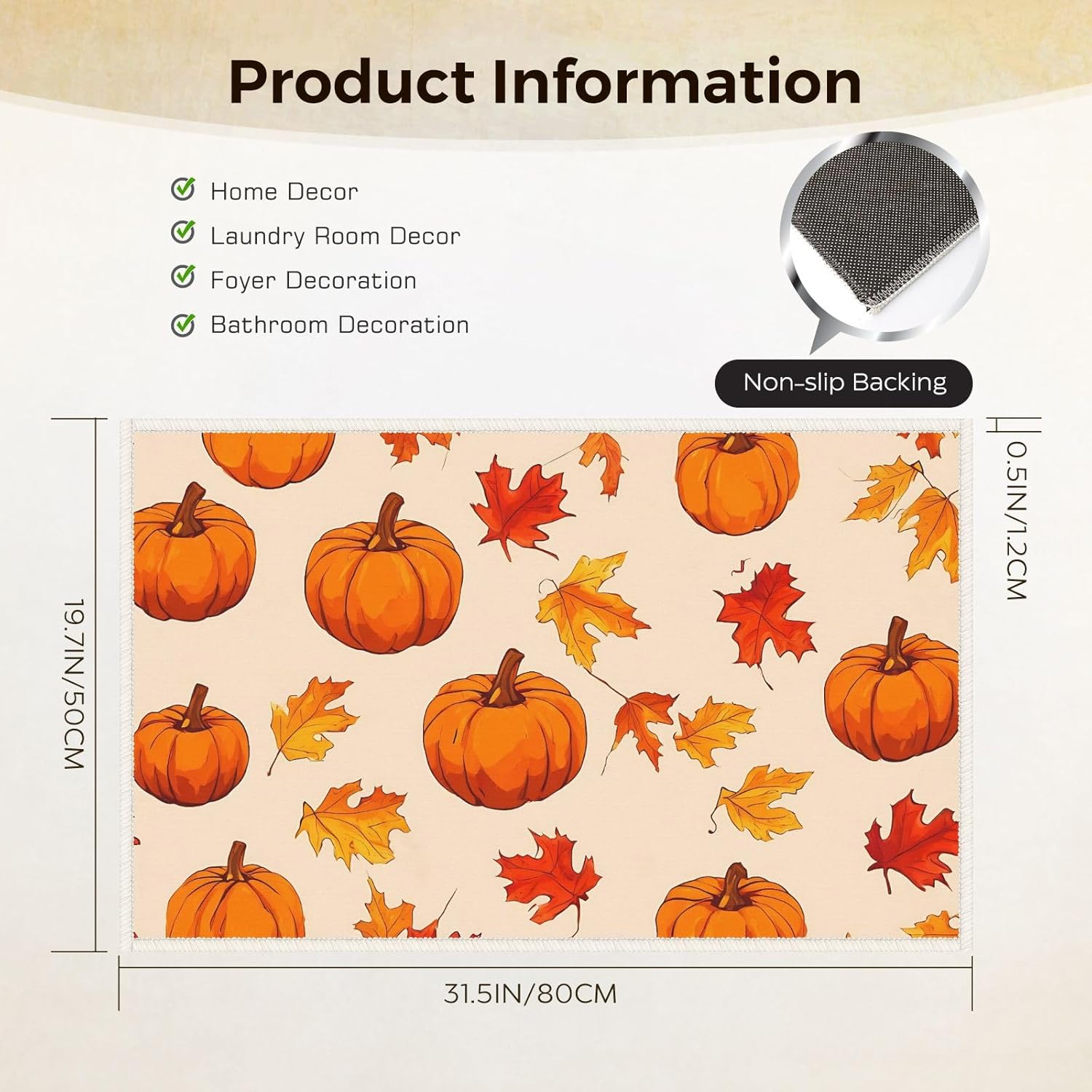 Washable Vibrant Color Fall Pretty Welcome Door Mat 19.7x31.5in - Adorable Pumpkins Entrance Mat Multifunctional Versatile Indoor Door Mat - for Backyard Garage Yard Indoor Deco