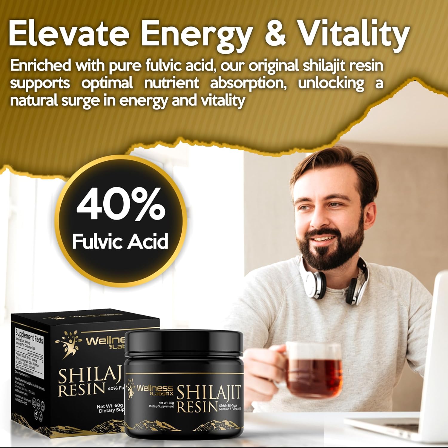 Shilajit Pure Himalayan Organic Shilajit Resin - Himalayan Shilajit Supplement- Maximum Potency and Pure Shilajit for Men, Gold Grade Natural Shilajit with 85+ Trace Minerals and Fulvic Acid - 60g