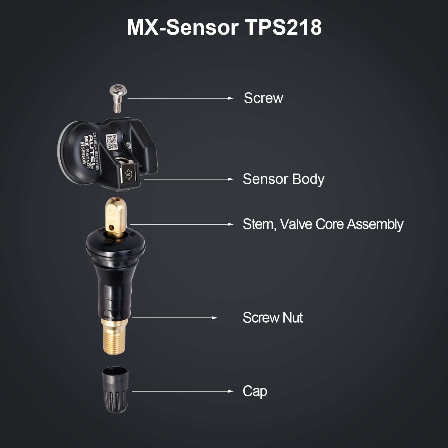Autel TPMS Sensor MX-Sensor TPS218-315MHz+433MHz 2 in 1 Dual Frequency Replaced OEM Tire Pressure Sensor Universal Programmable Screw-in Sensor Sets of 4 (Rubber Valves)