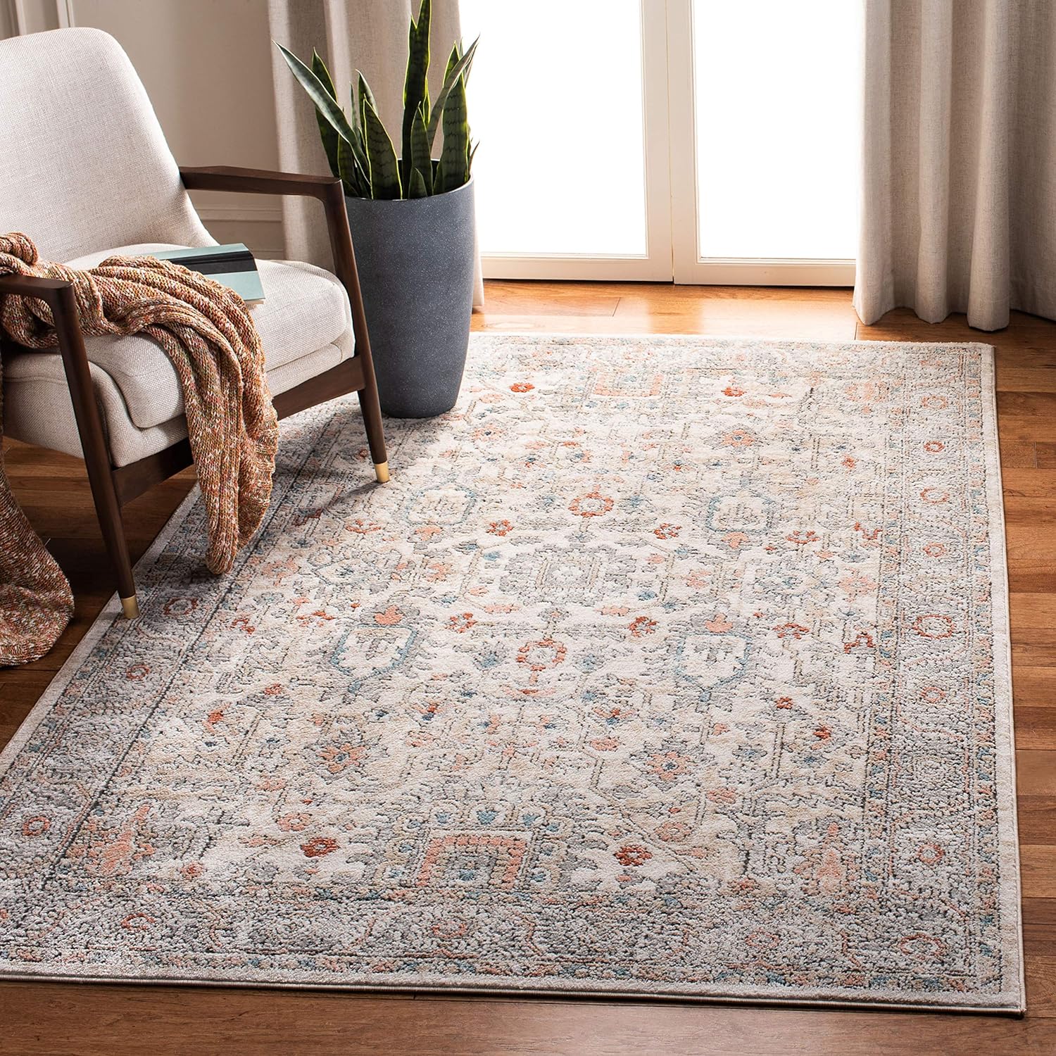 SAFAVIEH Oregon Collection ORE877F Oriental Distressed Non-Shedding Living Room Bedroom Dining Home Office Area Rug, 8' x 10', Grey / Ivory