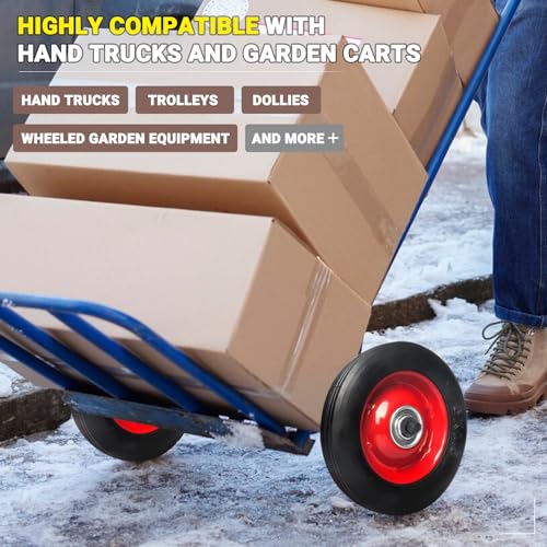 (2-Pack) AR-PRO 6” x 1.5” Flat Free Solid Rubber Wheel Assemblies - Replacement Hand Truck Wheels with Ball Bearings and 5/8” Bore Hole Diameter - Heavy-Duty Solid Rubber Wheels 132 lbs Load Capacity