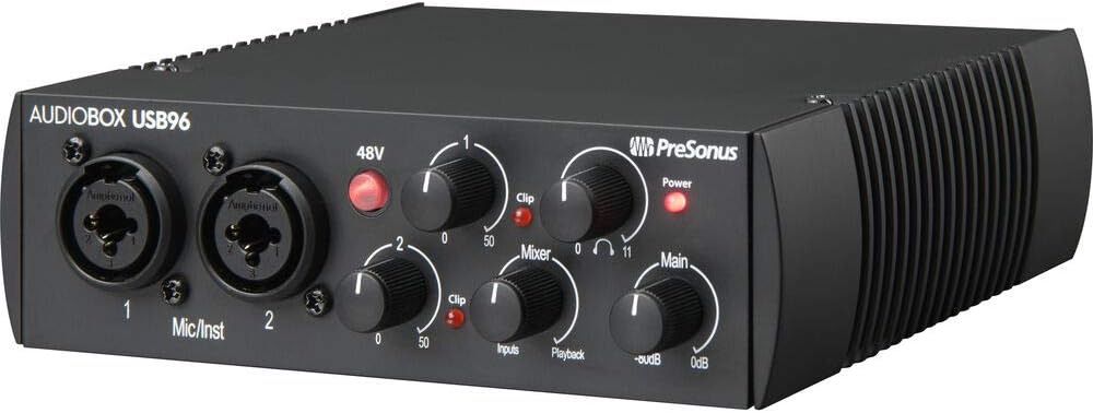 PreSonus AudioBox 96 Audio Interface (May Vary Blue or Black) Full Studio Bundle with Studio One Artist Software Pack with Eris 4.5 BT Pair Studio Bluetooth Monitors and 1/4” Instrument Cable