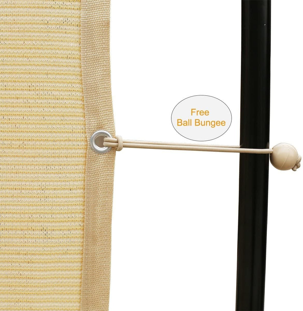 Shatex 90% Shade Fabric Sun Shade Cloth Taped Edge with Grommets Sun-Block Mesh Shade for Pergola Cover Canopy 12’ x 20’, Wheat, 12 Bungee Balls