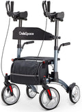 OasisSpace Upright Walker with Seat - Up Walker with Padded Armrest & Stand Up Handles, Ultra Folding Stand Up Rollator Walker for Seniors with 10” Front Wheels