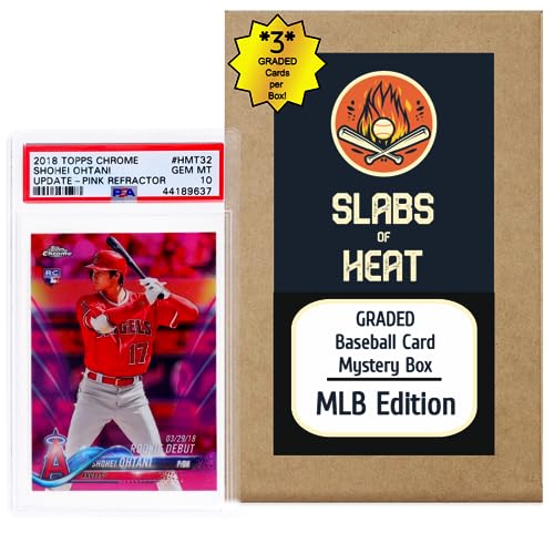 Three Graded Baseball Cards Gift Box: MLB Edition │Three Premium PSA/BGS Graded 10, 9.5 or 9 Cards │Potential Rookie Autographs & Numbered RC Refractors│Gift for Baseball Fans│by Slabs of Heat