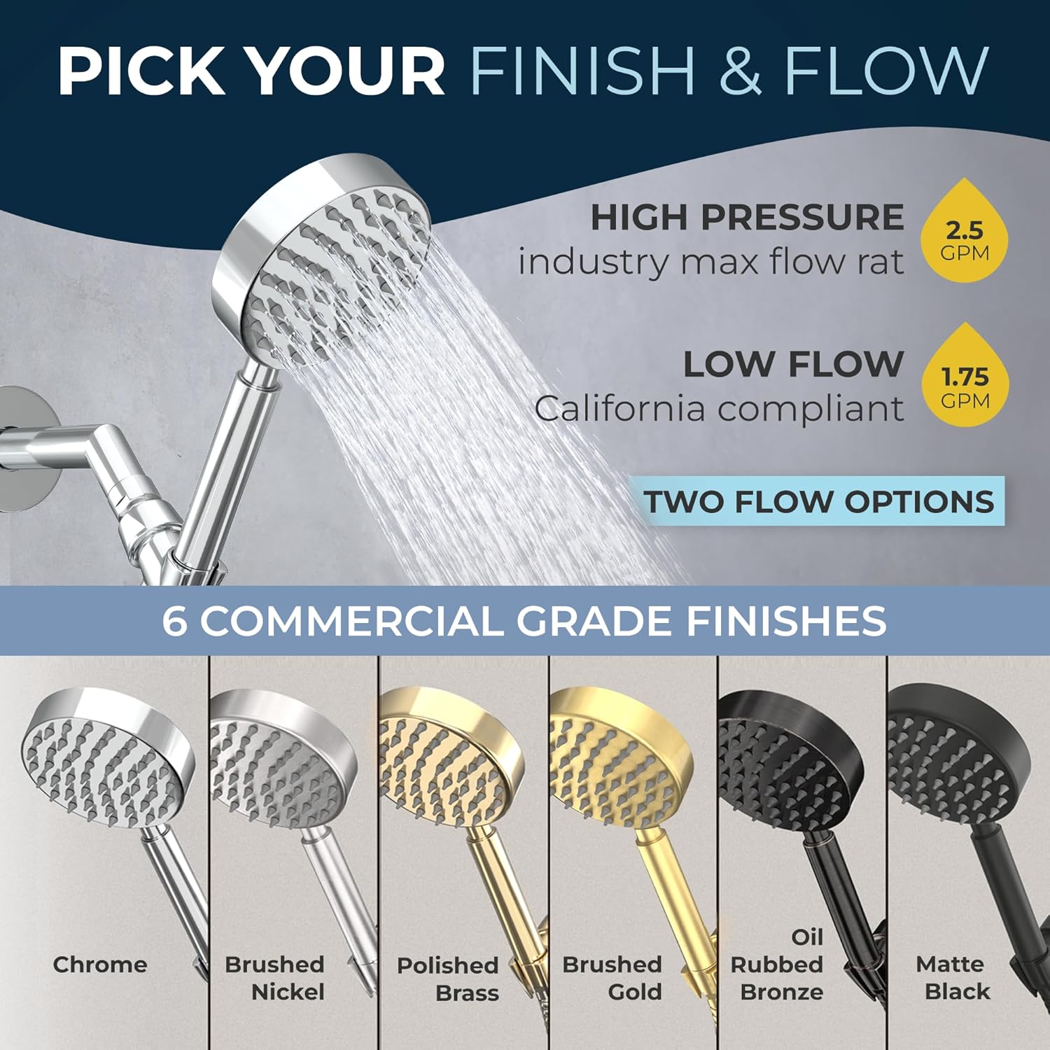HammerHead Showers® Solid Metal LOW FLOW Handheld Shower Head with Hose and Brass Holder - OIL RUBBED BRONZE – Water Saving 1.75 GPM Detachable Shower Head - Adjustable Shower Wand Bracket & 6ft Hose
