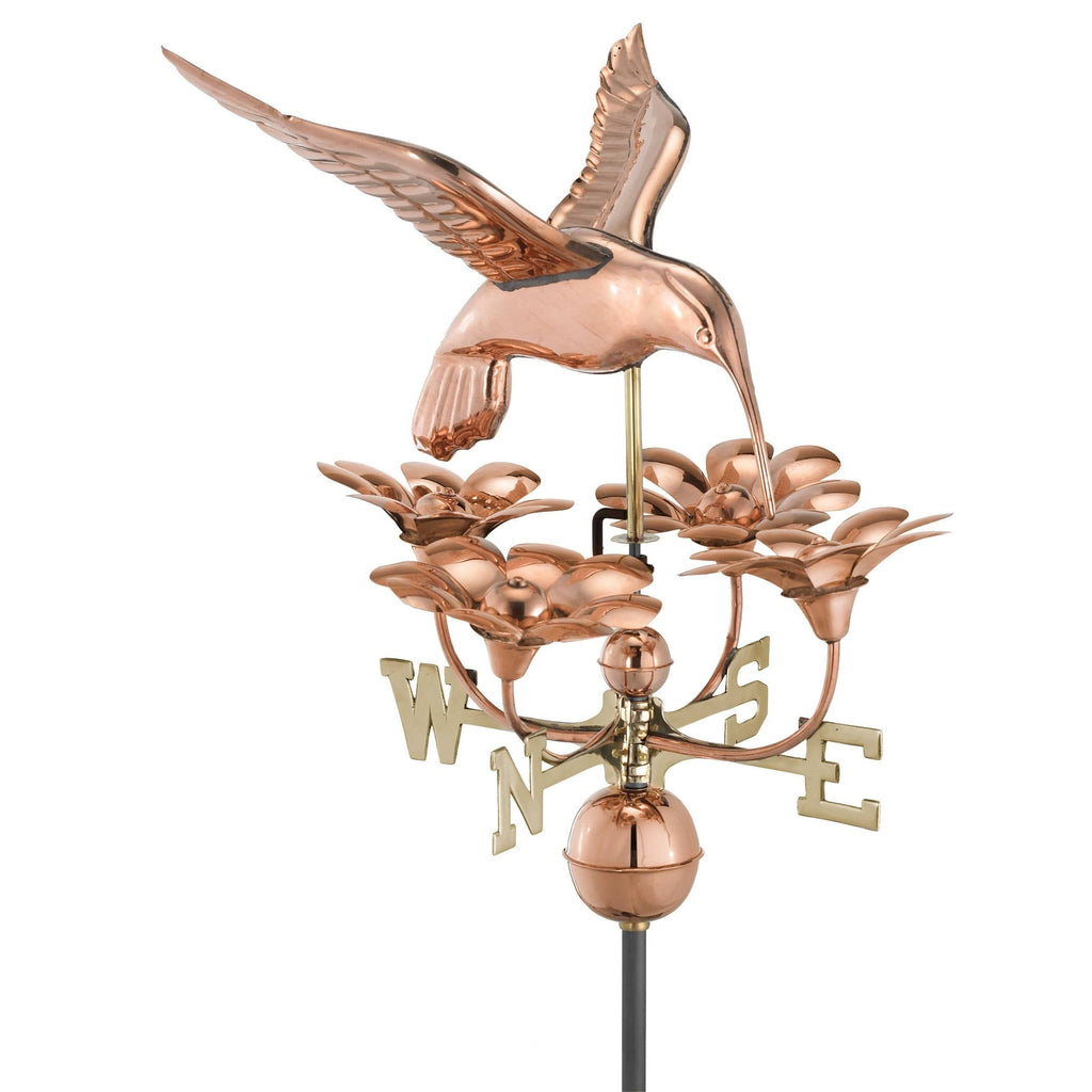 Good Directions Hummingbird with Flowers Weathervane  Polished Copper