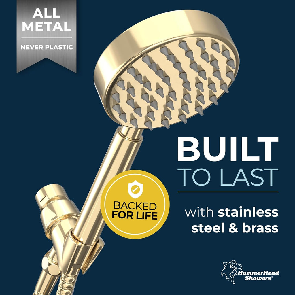 HammerHead Showers® Solid Metal LOW FLOW Handheld Shower Head with Hose and Brass Holder - OIL RUBBED BRONZE – Water Saving 1.75 GPM Detachable Shower Head - Adjustable Shower Wand Bracket & 6ft Hose