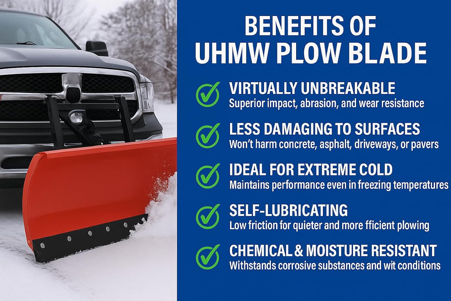 UHMW Snow Plow Poly Cutting Edge Industrial Strength 3/4 X Thick X 4 Wide Driveway Safe plow Blade, Poly plow Cutting Edge, Snow Blower Edge, ATV Snow plow Blade (54 Long)