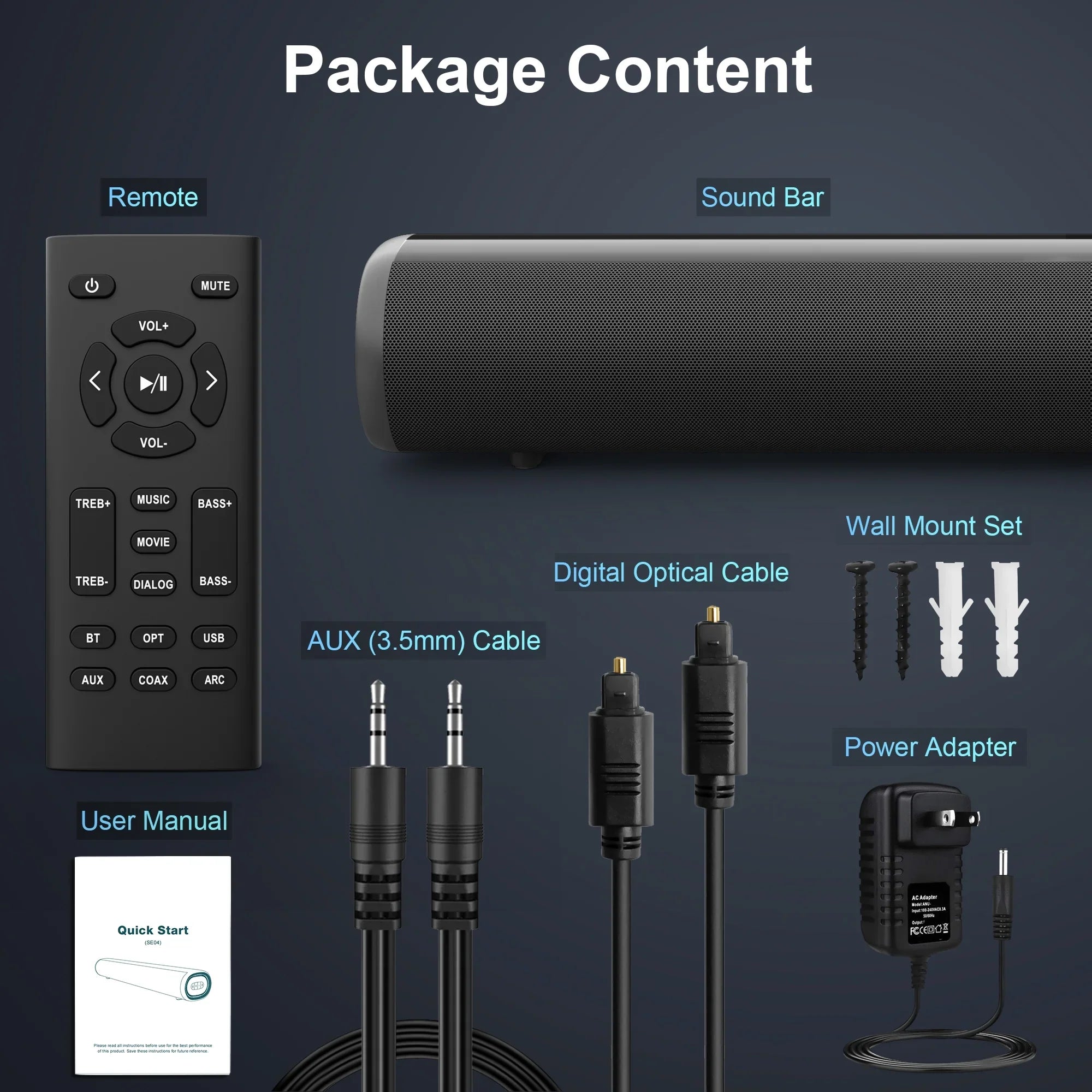 Sound Bar for TV, Bluetooth 5.0/HDMI-ARC/Optical/AUX/Coaxial/USB Wired & Wireless Connection Soundbar, Surround Sound System Smart TV Sound Bar with Built-in Subwoofers, Remote Control