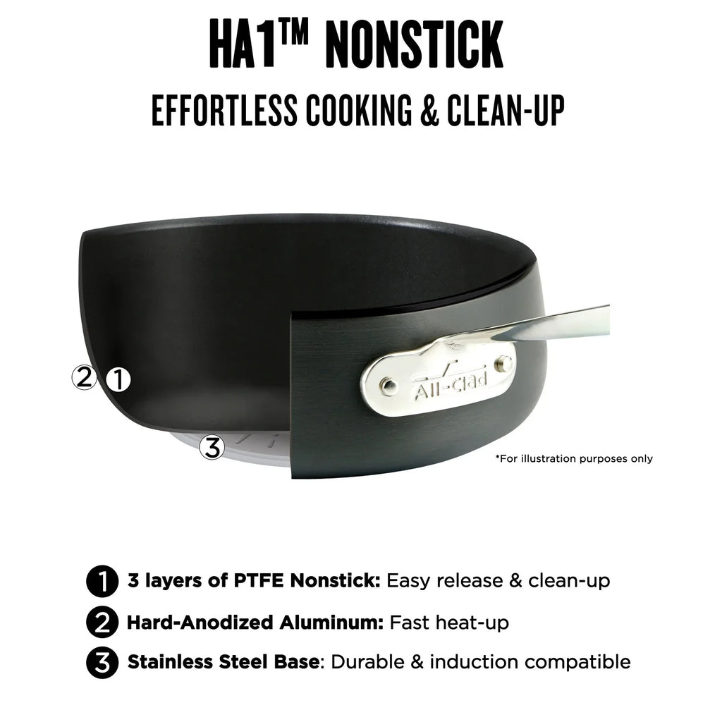 All-Clad E7853364 HA1 Hard Anodized Nonstick Dishwasher Safe PFOA Free Saute Pan Cookware, 4-Quart, Black