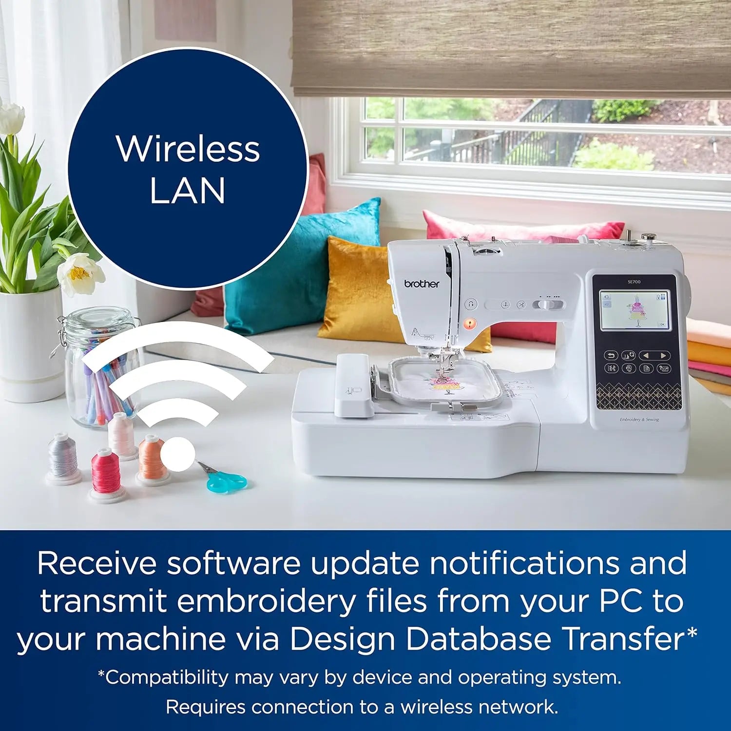 Computerized Sewing & Embroidery Machine with Wireless LAN – 135 Designs & 103 Stitches Built-In