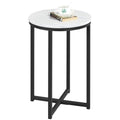 Yaheetech Faux Marble Side Table, 16in End Table Modern Accent Sofa Table w/X-Based, Round Tabletop, Sturdy Metal Legs for Living Room, Black