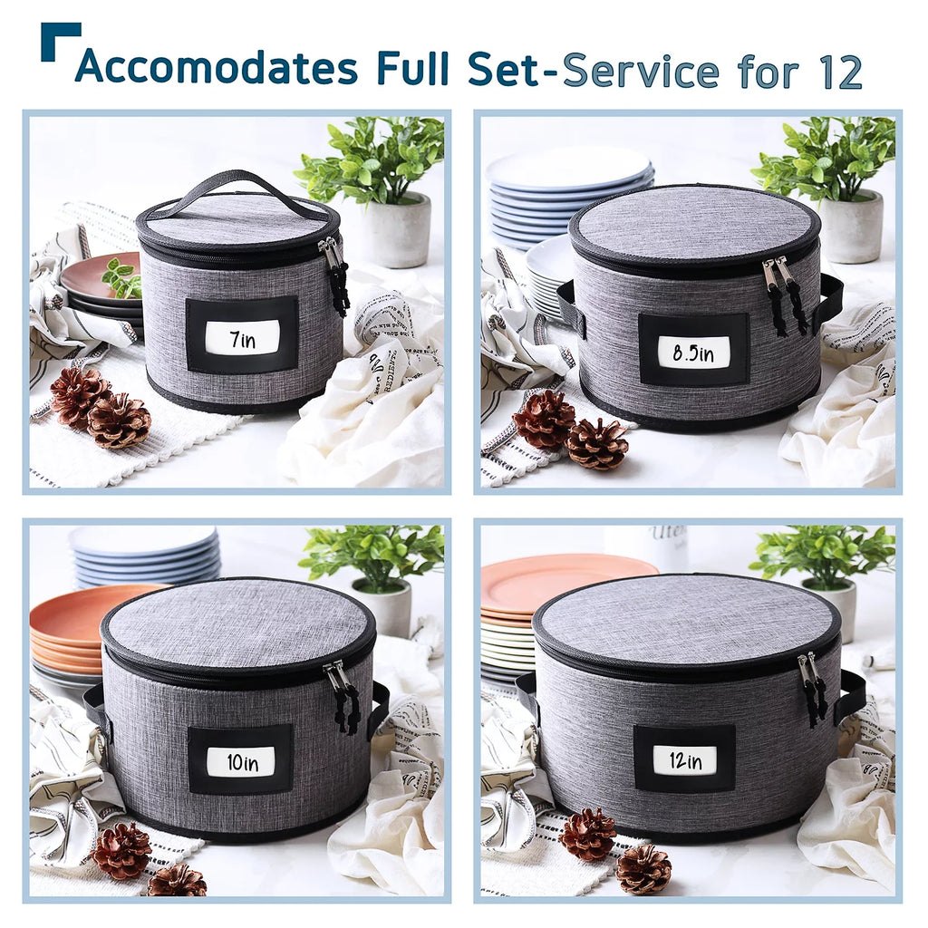 StorageBud Dinnerware Storage Container Set for Plate, Cup, Flatware, Stemware, & Platter Sets- Gray ( 8pc)