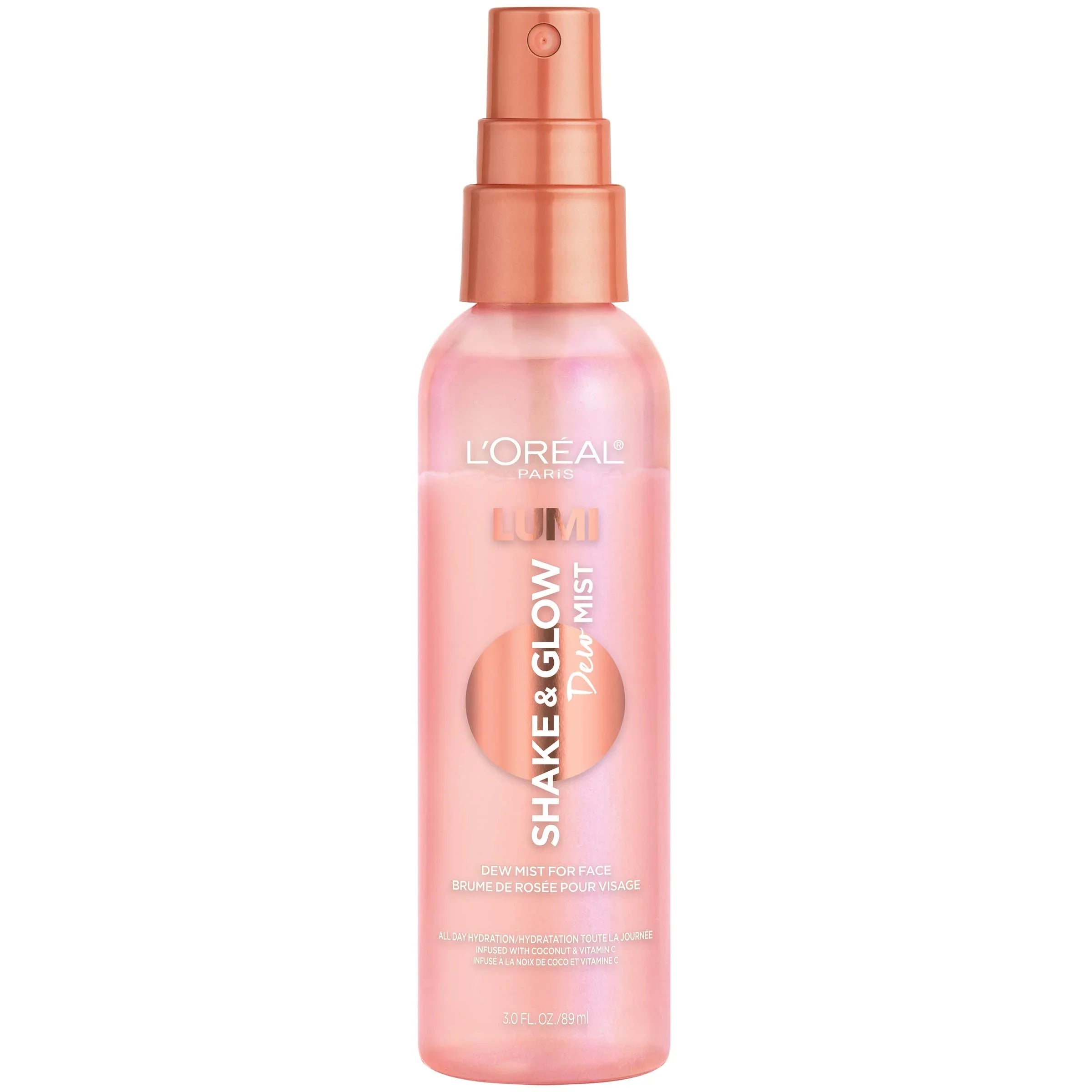 L,Oreal Paris Makeup Lumi Shake And Glow Dew Mist, Hydrating And Soothing Face Mist, Prep And Set Makeup, Energizes Skin With A Healthy Boost Of Hydration, Natural Finish, 3 Fl; Oz.