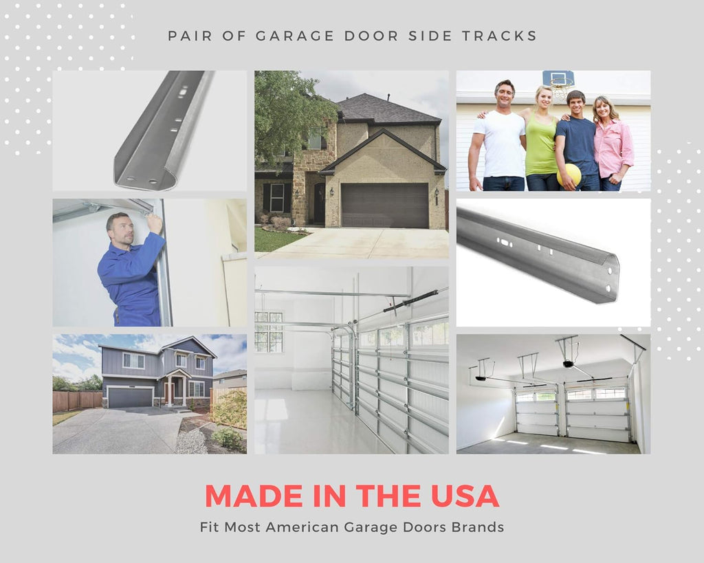 Garage Door Vertical Track Replacement – Set of Left and Right for 7 Foot Tall - Garage Door Rails Galvanized Steel Hardware Door Rails for Residential/Light Commercial Side Tracks for 2-inch Rollers