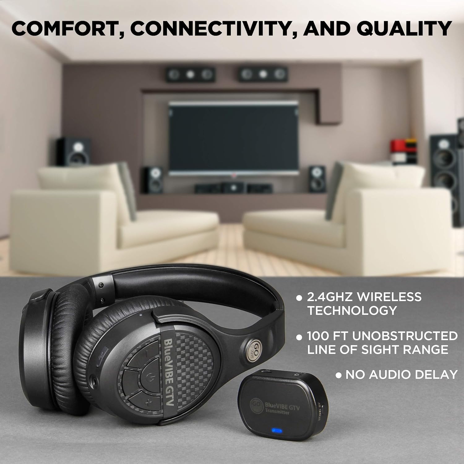 Over-Ear Headphones BlueVIBE GTV TV Headphones Wireless for Hearing Impaired & Seniors – Easy Setup Plug and Play for TV Watching, Hard of Hearing – 10 Hour Battery Life, No Audio Delay, 2.4GHz RF Transmitter