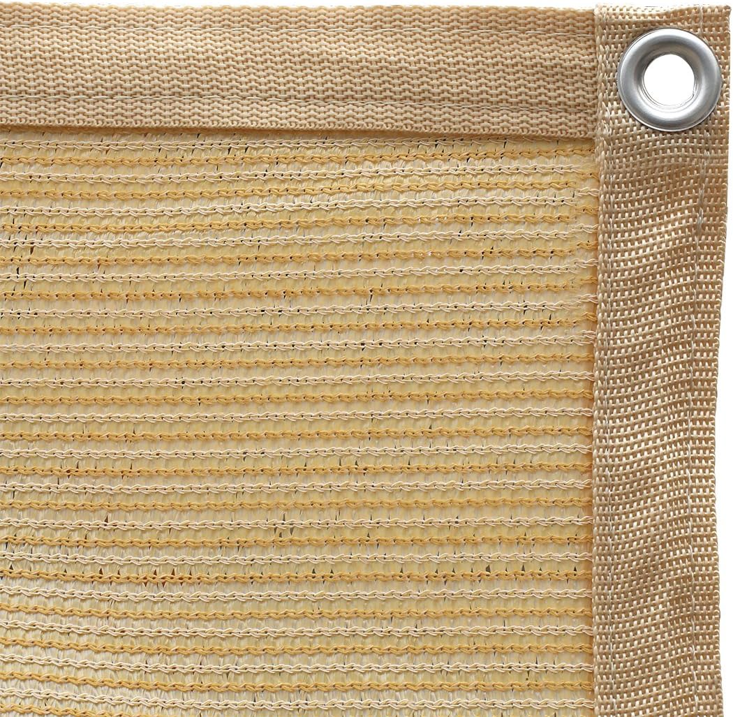 Shatex 90% Shade Fabric Sun Shade Cloth Taped Edge with Grommets Sun-Block Mesh Shade for Pergola Cover Canopy 12’ x 20’, Wheat, 12 Bungee Balls