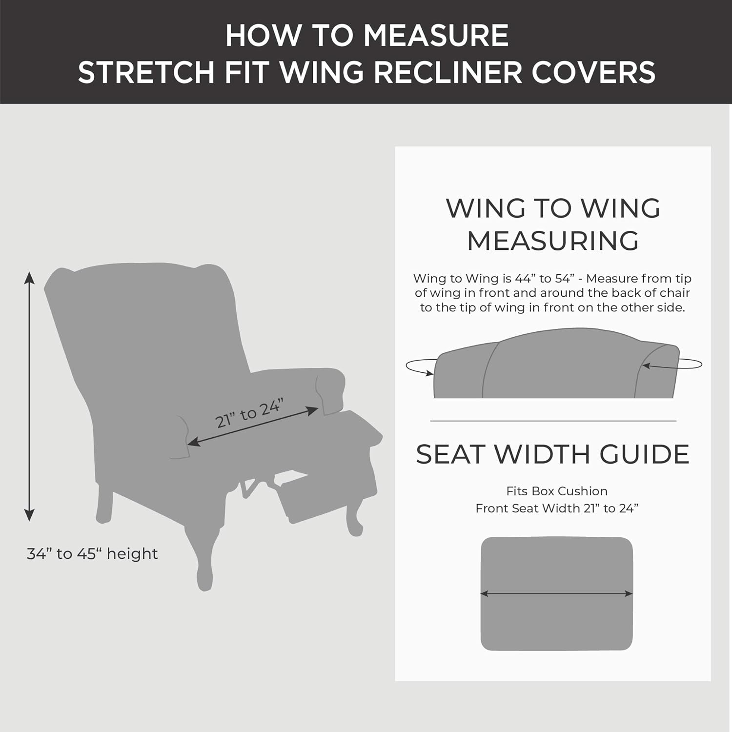 SureFit Home Décor SF38684 Stretch Pique Box Cushion Recliner Wingback Chair Slipcover, Form Fit, Polyester/Spandex, Machine Washable, Two Piece, Cream Color