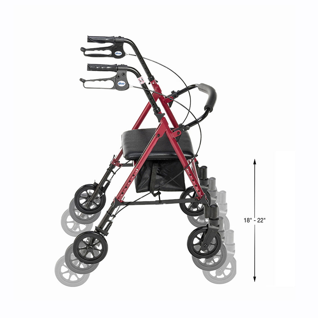 Drive Medical Adjustable Height Aluminum Frame Rollator with 6 Inch Casters, Red💝 Last Day For Clearance