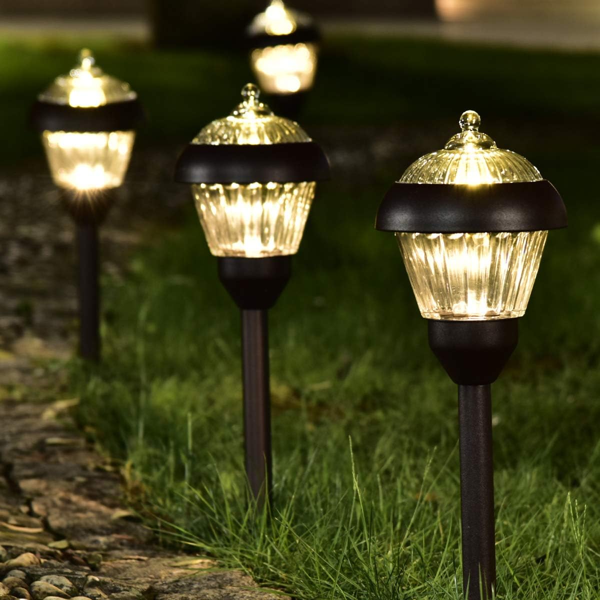 Solpex 4pack high Lumen Solar Pathway Lights，Metal Solar Path Lights，2 Bright LED，Waterproof IP65 Auto On/Off Solar Garden Lights for Walkway Driveway Yard