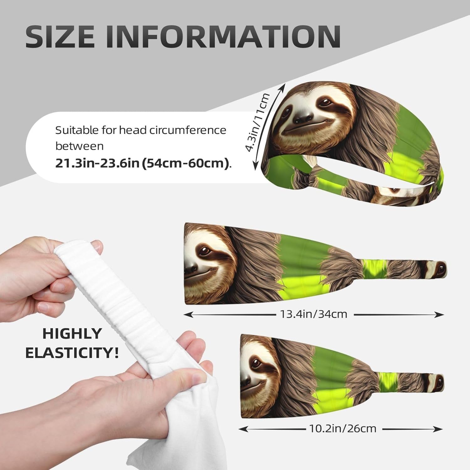 Elastic Exercise Headband for Men & Women Moisture Wicking Athletic for Running, Gym, Working Out Cute Sloth Pattern