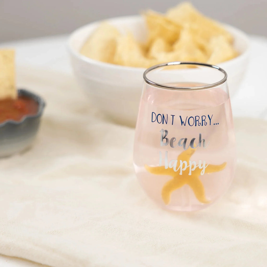 Beach Happy - Starfish 19 oz. Stemless Wine Glass with 3-D Figurine