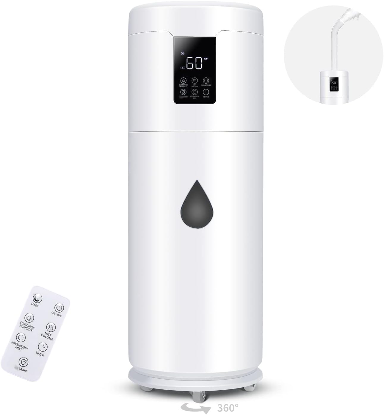 Tower Humidifiers for Large Room 1000 sq ft,Hiswelle 17L 4.49Gal Ultrasonic Cool Mist Topfill Humidifier with 360°Nozzle 4 Speed Humidistat Essential Oil Tray for Bedroom School Office Greenhouse