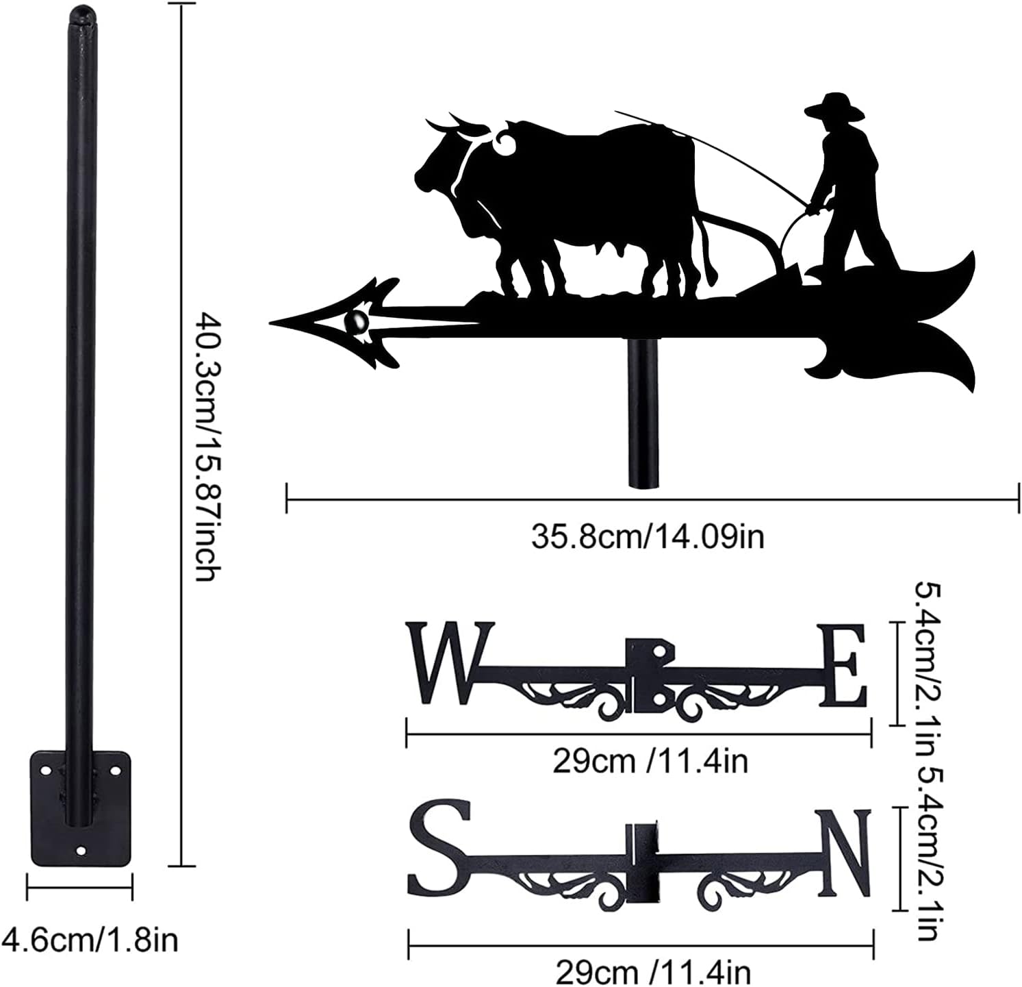 Decorative Wind Vane, Metal Weathervane with Roof Mount Retro Farmer Farmland Shape Weather Vane Garden Creative Home Decor Ornament Weathercock Wind Direction Indicator for Farm Yard