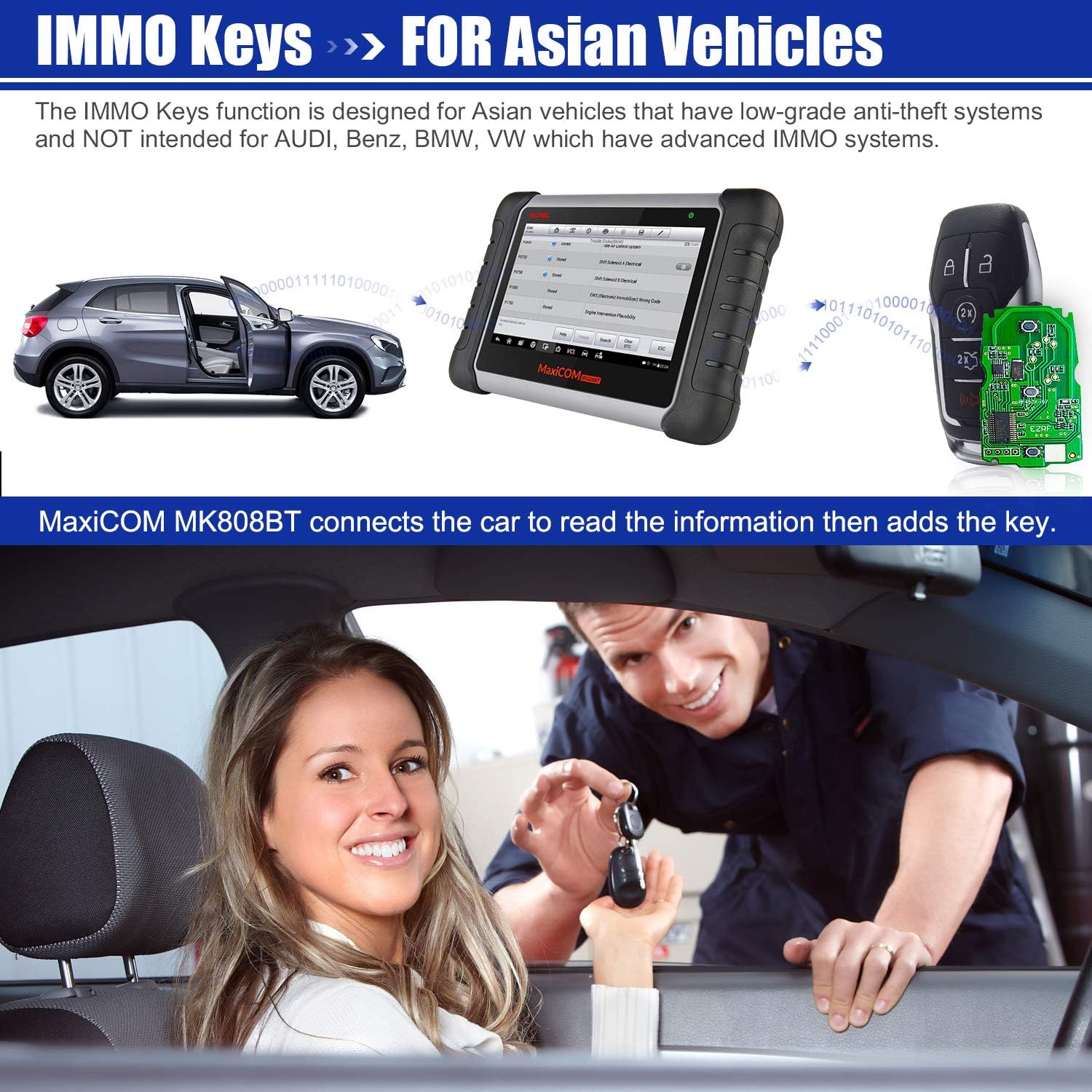 Autel MaxiCOM MK808BT Car Diagnostic Scan Tool, 2022 Newest Upgraded Ver. of MK808, MX808, All Systems Diagnosis & 28+ Services, ABS Bleed, Oil Reset, EPB, SAS, DPF, BMS, Throttle, Injector Coding